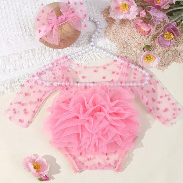 Ylsteed Pink Polka Dot Newborn Photography Romper with Bow Headband – Baby Girl Photoshoot Outfits for 1 Month Infant Picture Props