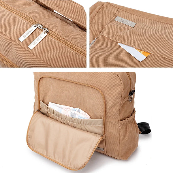 Soboba Corduroy Diaper Backpack – Large Capacity & Multi-Functional for Moms