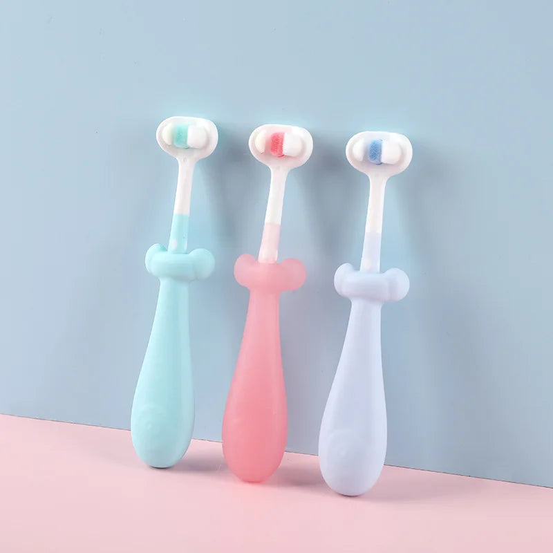 3D Stereo Three-Sided Toothbrush, Ultra Fine Soft Bristles, Kids Toothbrush with Tongue Scraper for Deep Oral Care
