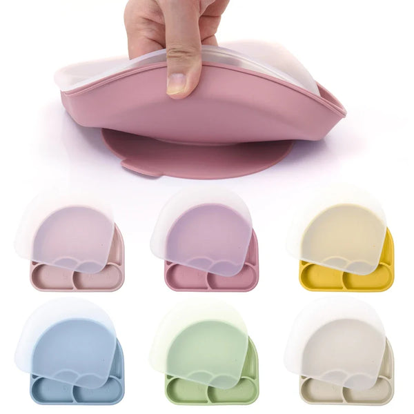 New Design Silicone Dining Plate Suction Cute Cartoon Rainbow Dishes Toddle Training Feeding Sucker Bowls Children's Tableware