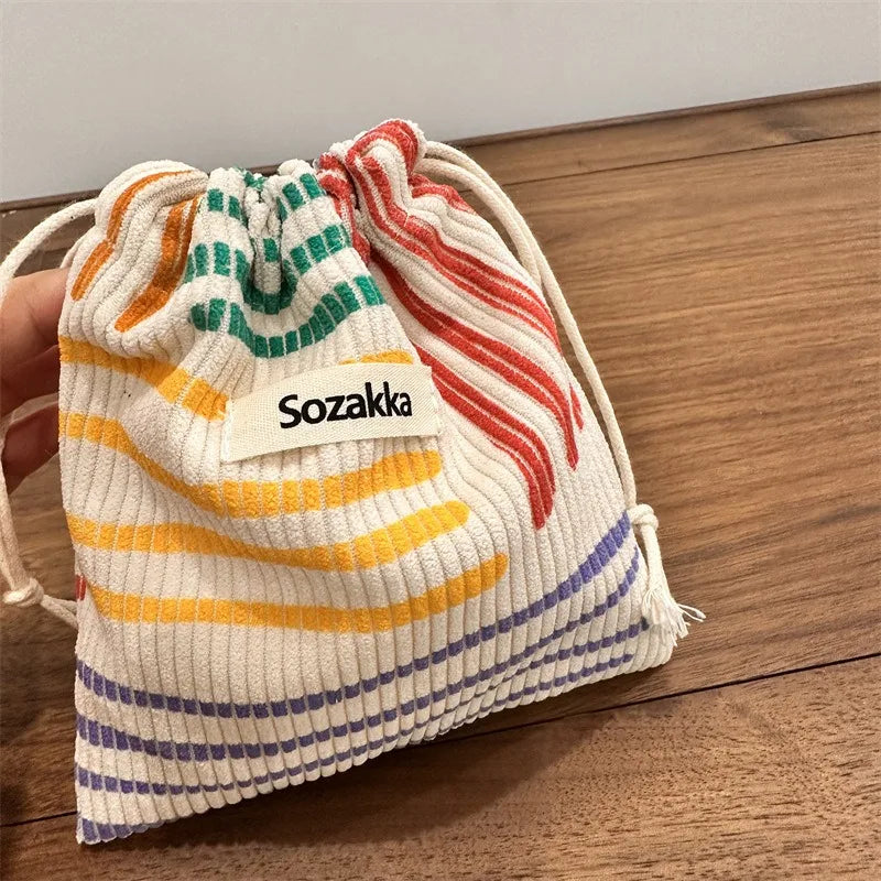 Corduroy Drawstring Pouch | Versatile Storage Bag for Jewelry, Cosmetics
