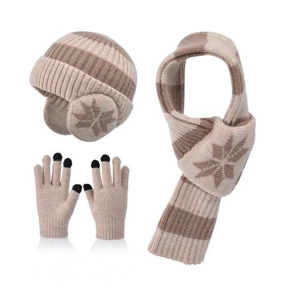 3-Piece Kids’ Winter Set – Plush Lining Hat, Scarf & Gloves with Earflaps, Knitted Beanie & Neck Warmer for Children (Ages 4-10)