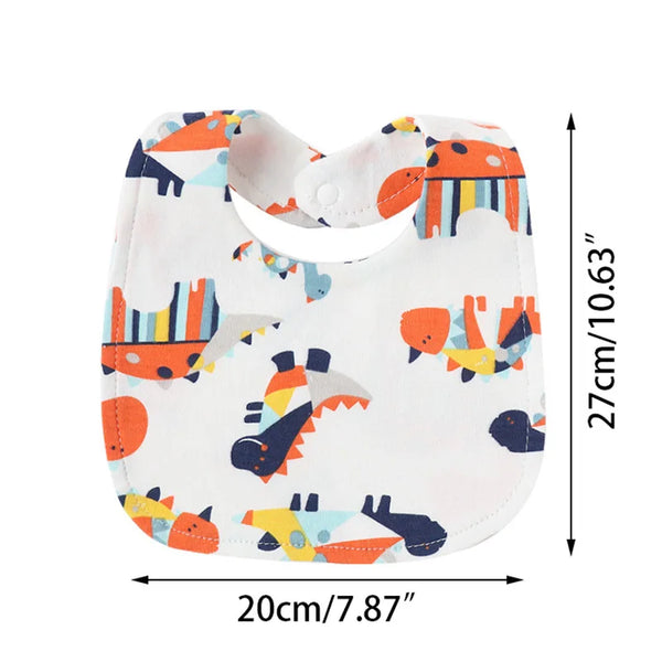 4 Pcs Baby Bibs – Printed Striped Double Layer Cotton Burp Cloths with Absorbent Pocket for Newborns