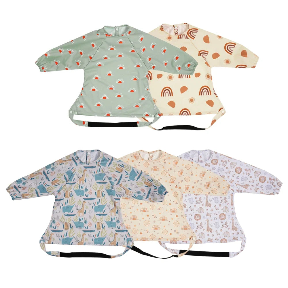 HappyFlute Baby Feeding Bibs | Waterproof Polyester One-Piece Long Sleeve with Snap Button Design | Mess-Proof for Table Use