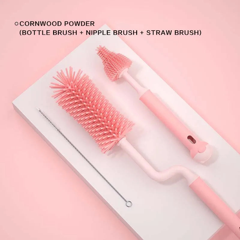 Silicone Bottle Cleaning Brush Set, Baby Pacifier & Straw Scrubber, 360 Degree Glass Cup Washing & Kitchen Cleaning Tool
