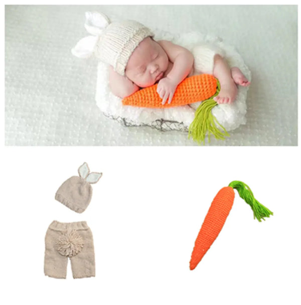 Newborn Photography Props – Baby Boy & Girl Knitting Radish Costume with Pant & Hat, Romper Photo Outfit for Photoshoots
