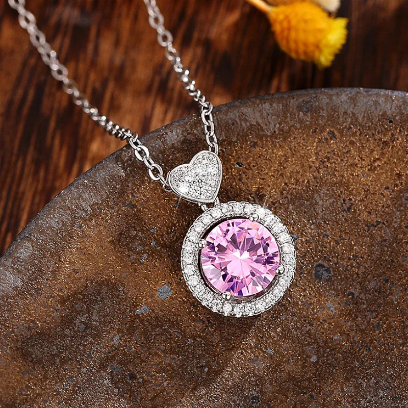 Huitan Romantic Pink Cubic Zirconia Pendant Necklace