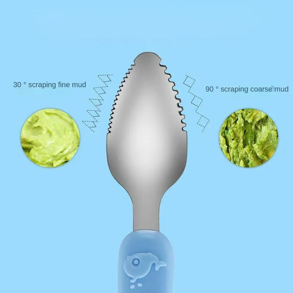 Baby Food Feeding Spoon Set – Stainless Steel Scraping & Soft Silicone Spoon for Infants and Toddlers – Includes Storage Box – BPA Free Baby Utensils for Puree, Soft Foods & Weaning
