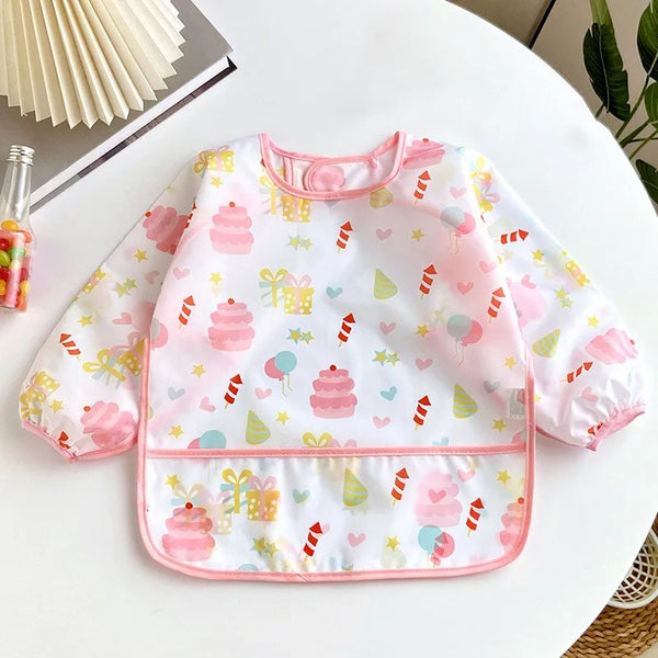 Waterproof Long-Sleeve Baby Bib – Colorful Cartoon Apron for Self-Feeding & Drawing (0-3 Years)