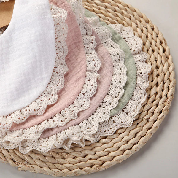 3Pcs/Set Muslin Cotton Bamboo Baby Bibs with Tassel Lace | Adjustable Feeding Drool Burp Cloths for Boys & Girls | Infant Scarf Towel Set