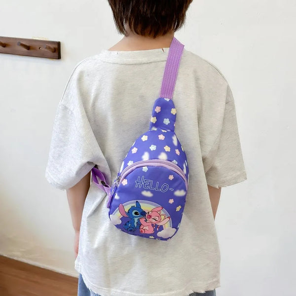 Kawaii Blue Alien Cartoon Girls Chest Bag – Cute Mini Outdoor Shoulder Bag for Boys & Girls, Children Zipper Waist Bag, Xmas Gift