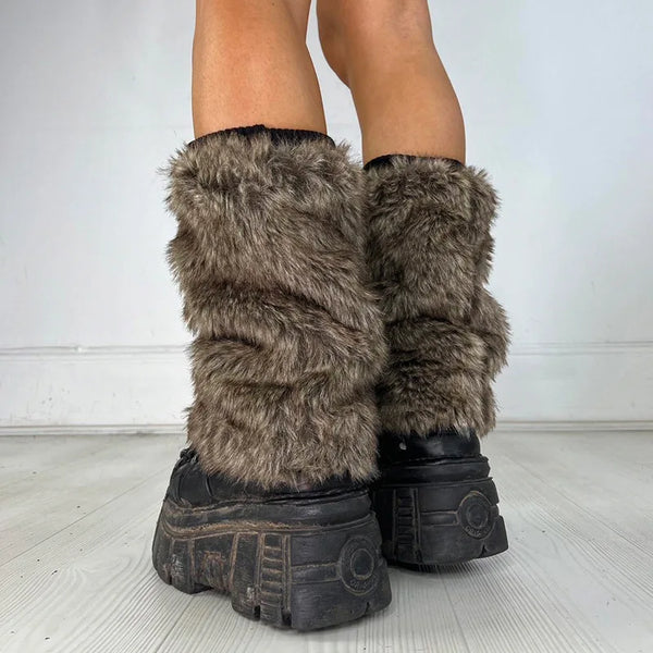 Vintage Faux Fur Leg Warmers - Furry Boots Cover Socks | Winter Thickened Plush Socks for Hot Girl Jk Punk Hiphop Cosplay Accessories