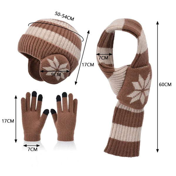 3-Piece Kids’ Winter Set – Plush Lining Hat, Scarf & Gloves with Earflaps, Knitted Beanie & Neck Warmer for Children (Ages 4-10)