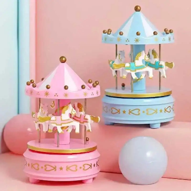 Luxury Carousel Music Box with 4 Rotating Horses Handcrafted Romantic Toy Gift