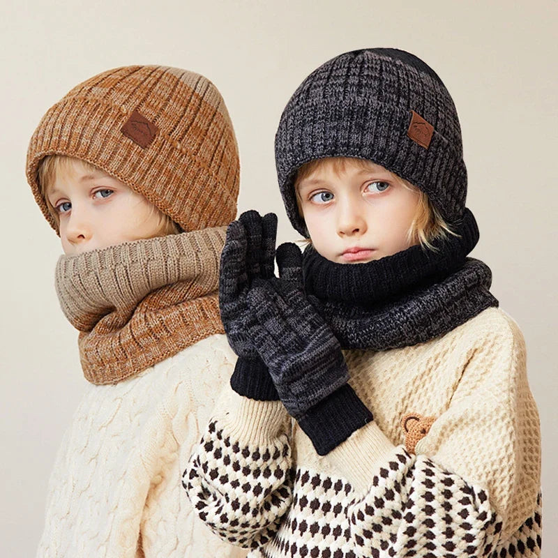 2/3Pcs Kids Winter Hat, Scarf & Gloves Set – Warm Beanie, Neck Warmer & Non-Slip Gloves for Boys & Girls (4-10Y)