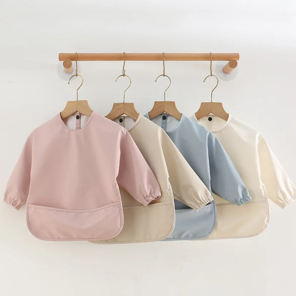 Solid Color Baby Feeding Bibs with Long Sleeves | Waterproof Infant Bib Aprons for Boys & Girls | Easy Clean Children Art Smocks