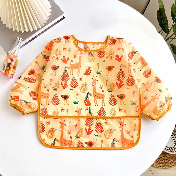 Waterproof Long-Sleeve Baby Bib – Colorful Cartoon Apron for Self-Feeding & Drawing (0-3 Years)