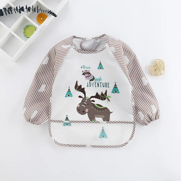 Waterproof Long-Sleeve Baby Bib – Cute Cartoon Apron with Pocket for Self-Feeding (0-3Y)