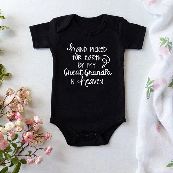Baby Bodysuit - Hand Picked for Earth by My Great Grandpa in Heaven Printed Newborn Romper - Cotton Body Baby Girl & Boy Clothes