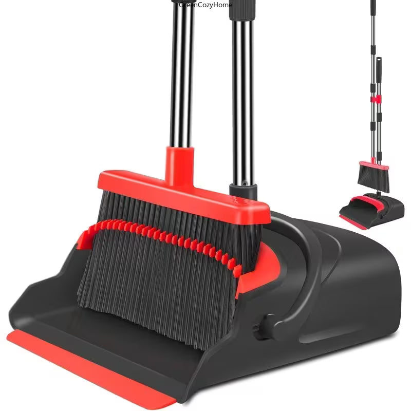 Self-Cleaning Broom and Dustpan Set – Upright Floor Sweeping Kit with Dustpan Teeth for Indoor & Outdoor Cleaning