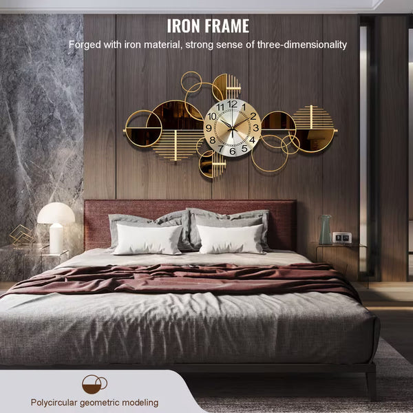 Large 3D Metal Wall Clock – 34" x 17" Modern Silent Decorative Clock for Living Room &amp; Bedroom