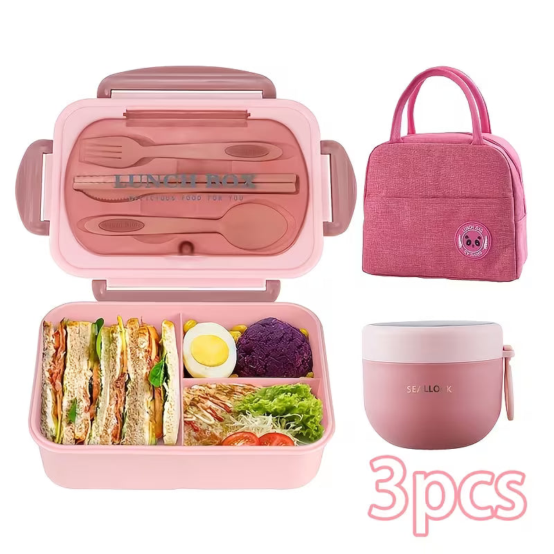 3-Piece Bento Lunch Box Set with Insulated Bag – Portable Leak-Resistant Food Containers for Work, School &amp; Picnics