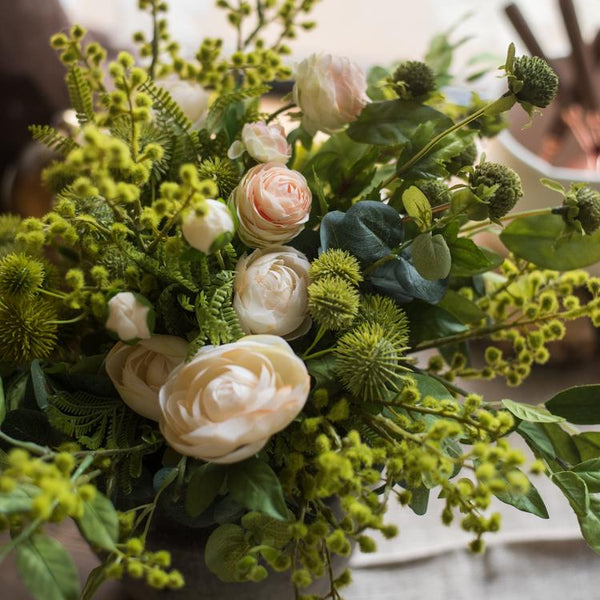Artificial Flower Bouquet Greenery White Rose Bouquet 13" Tall