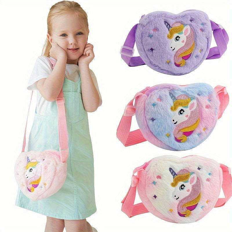 1pc Cute Plush Unicorn Crossbody Bag for Girls - Cartoon Love Design Mobile Phone Bag | Adorable & Stylish Everyday Accessory