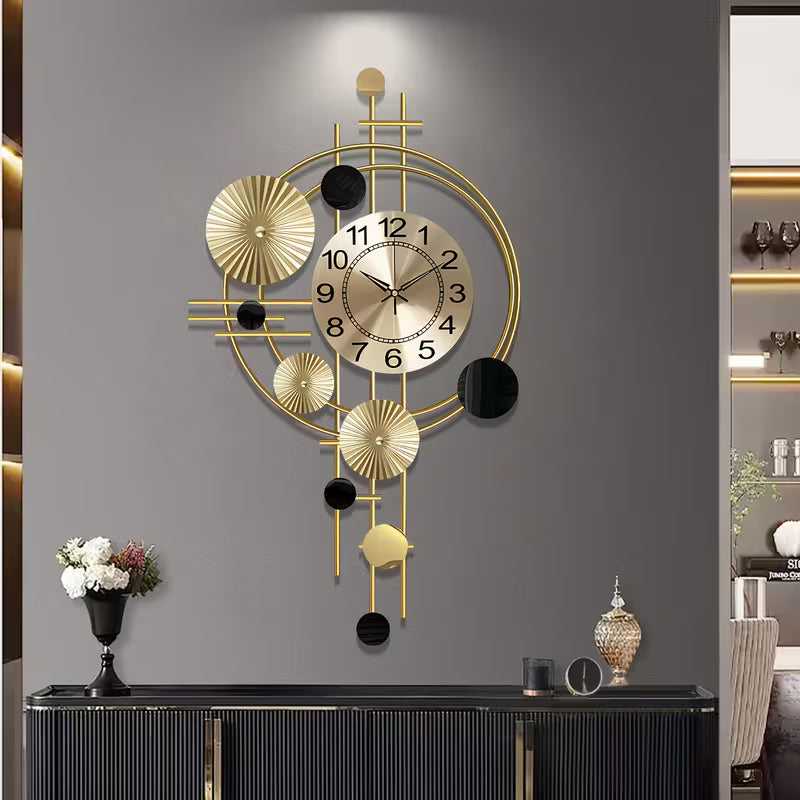 Large 3D Metal Wall Clock – 30.7" x 17.7" Modern Silent Decorative Clock for Living Room &amp; Bedroom