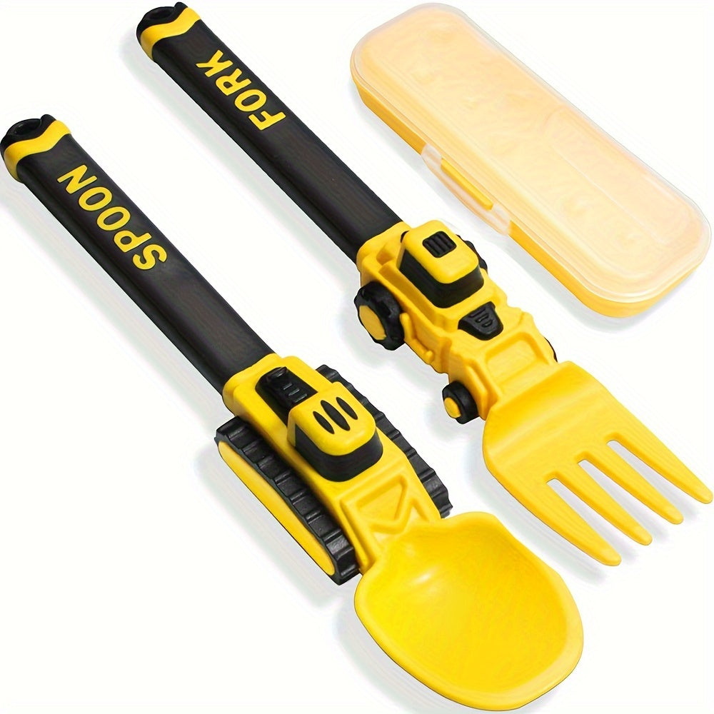 Cartoon Children's Fork and Spoon Set – Cute Tanker Fork and Spoon for Babies and Toddlers, Fruit-Themed Independent Eating Tableware