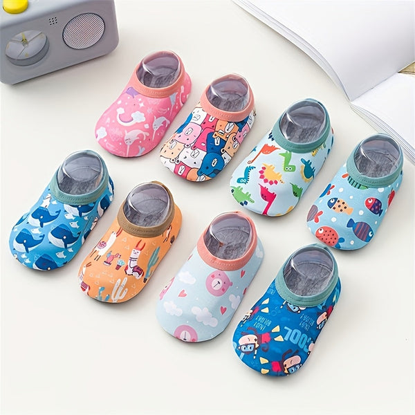 2 Pairs Kids Cartoon Boat Socks - Elastic Anti-Slip Indoor Play Walking Floor Socks | 98% Polyester, 2% Spandex | All-Season Knit Fabric, Hand Wash Only