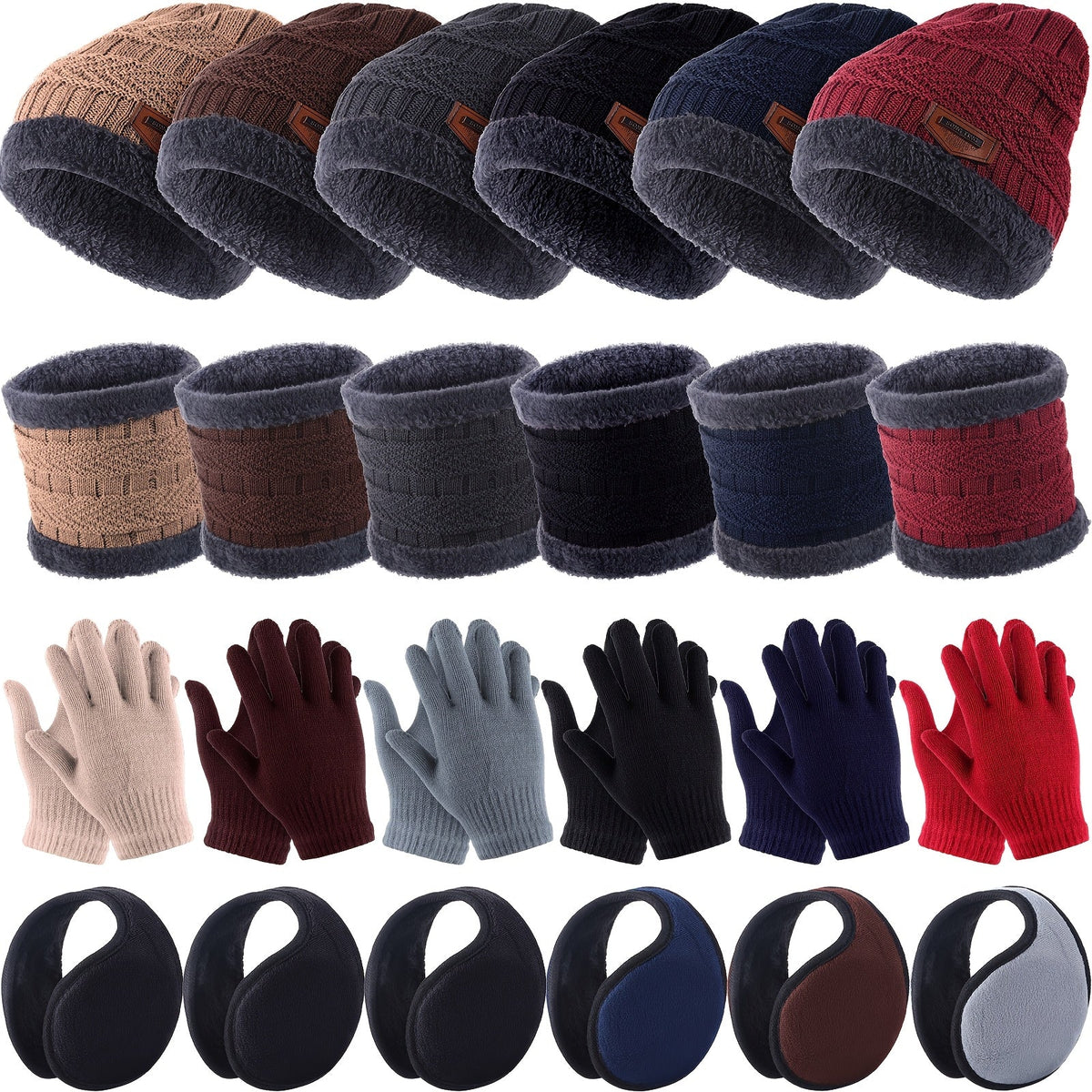 24-Piece Winter Hat, Scarf, Gloves & Earmuffs Set for Boys & Girls (2-10 Years) – Knitted Beanie, Mittens & Earflaps in Multicolor