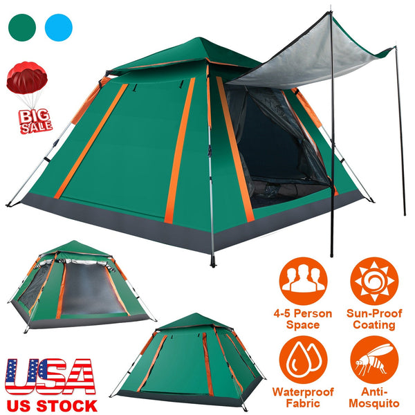 4-5 Person Camping Tent Outdoor Foldable Waterproof Tent with 2 Mosquito Nets Windows Carrying Bag for Hiking Climbing Adventure Fishing