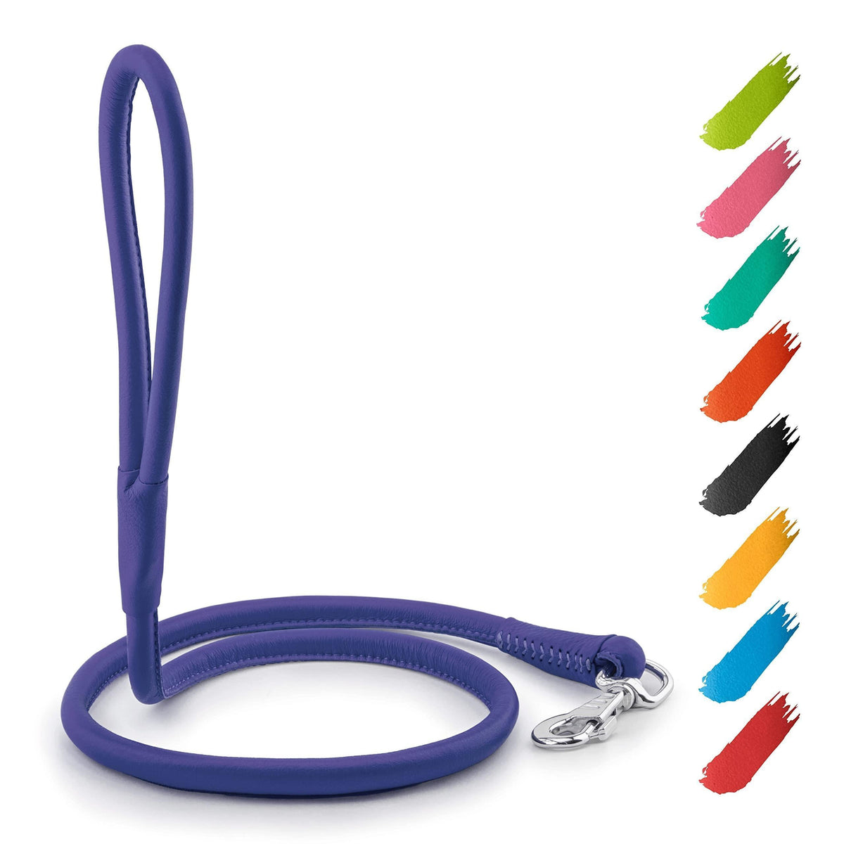Rolled Leather Dog Leash 4 ft x 0.4 in All Sizes Purple