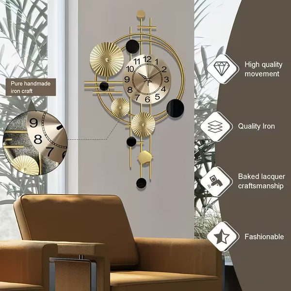 Large 3D Metal Wall Clock – 30.7" x 17.7" Modern Silent Decorative Clock for Living Room &amp; Bedroom