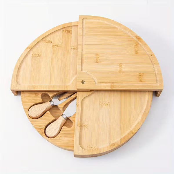 Bamboo Cheese Knife Set with Serving Platter – Natural Bamboo Cheese Board &amp; Fruit Snack Serving Tray