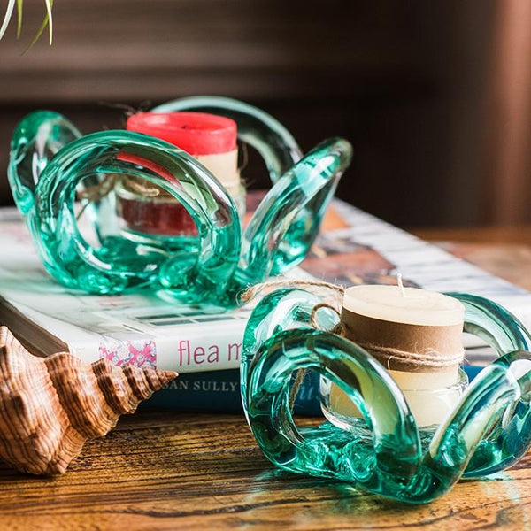 Candle Holder Hand Blown Glass Qingtan Flower