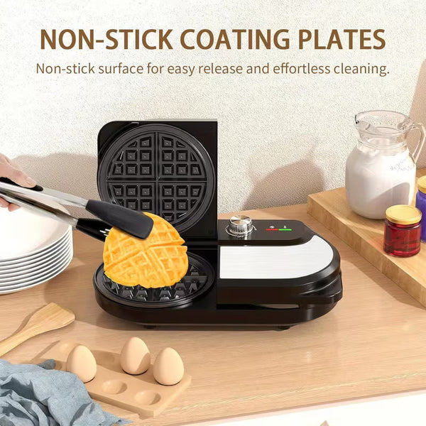 6-Inch 1400W Double Belgian Waffle Maker with Nonstick Plates