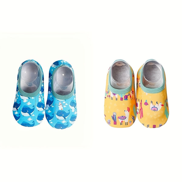 2 Pairs Kids Cartoon Boat Socks - Elastic Anti-Slip Indoor Play Walking Floor Socks | 98% Polyester, 2% Spandex | All-Season Knit Fabric, Hand Wash Only
