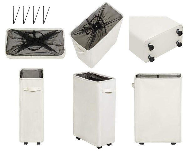 Slim Rolling Laundry Hamper   Standable Corner Design   Handy Storage Bin Laundry Basket   52L Storage Bin   Slim Hamper with Wheels   15×8×22  (22  Beige)