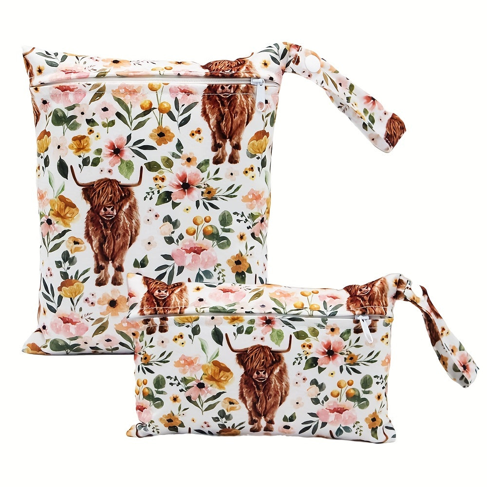 2pcs Soft Cute Cow Print Wet Bags - Reusable Diaper Bags, Perfect for Christmas, Halloween, and Thanksgiving Gifts