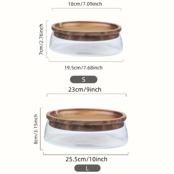 2-Piece Glass Candy Storage Box with Wooden Lid