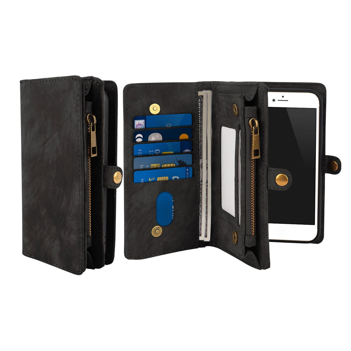 iPhone 8 Plus Wallet Case with 15 Card Slots & Detachable Cover