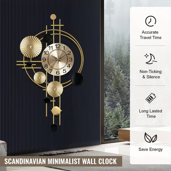 Large 3D Metal Wall Clock – 30.7" x 17.7" Modern Silent Decorative Clock for Living Room &amp; Bedroom