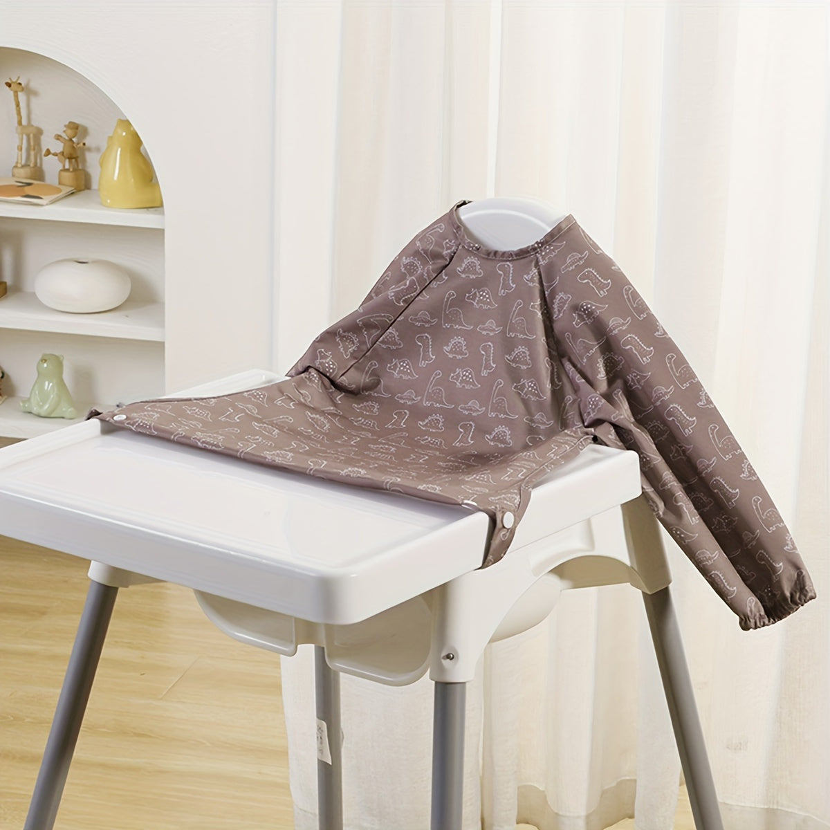 Waterproof Brown Highchair Cover – Durable Long-Sleeve Polyester Feeding Bib with Playful Animal Design – Perfect for Mealtime & Art Activities, Great Holiday Gift