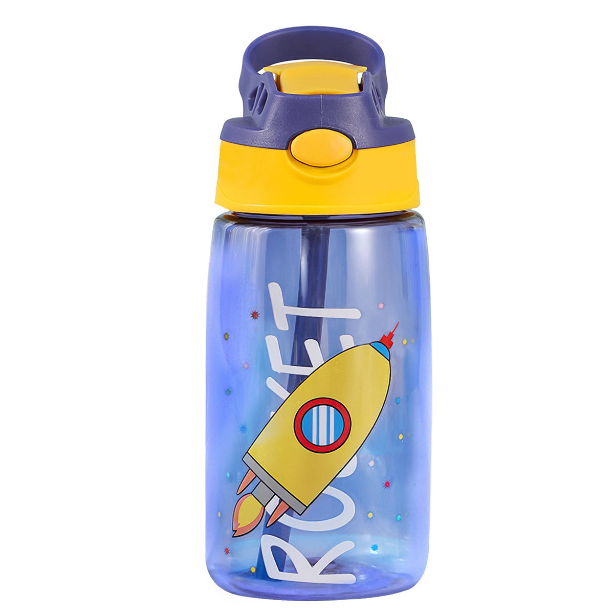 16.2Oz Leak-proof Kids Water Bottle with Straw Push Button Sport Water Bottle for Kids Crab Ship Jellyfish Rocket