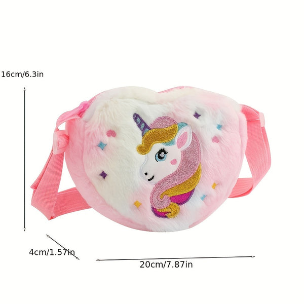 1pc Cute Plush Unicorn Crossbody Bag for Girls - Cartoon Love Design Mobile Phone Bag | Adorable & Stylish Everyday Accessory