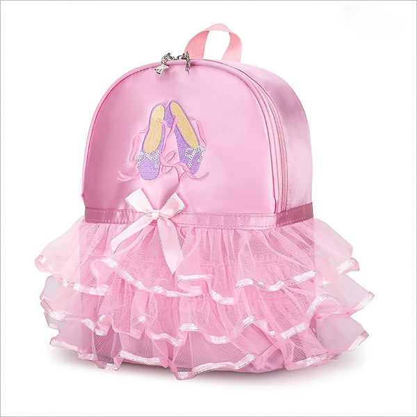 Chic Magenta Ballet Dance Backpack – Lightweight Nylon School Bag with Embroidered Shoes & Bow, Adjustable Straps, Zip Closure, and Laptop Compartment