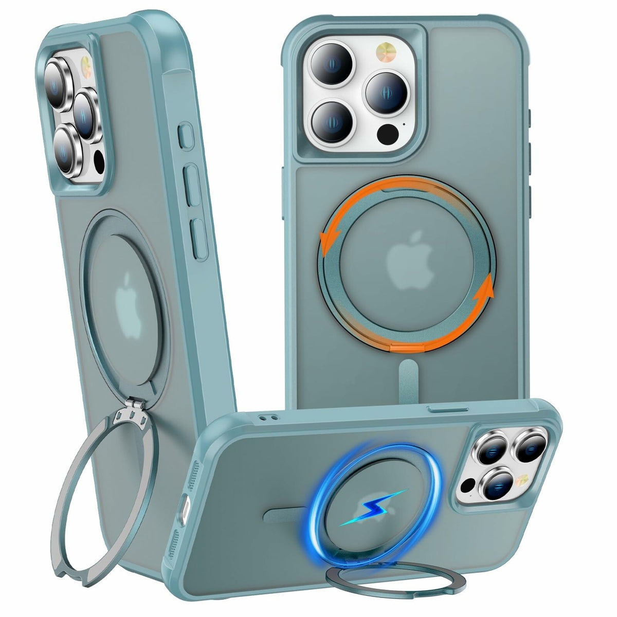CHAOFEnG iPhone 15 Pro Case 360° Rotatable Stand Magnetic Teal Green
