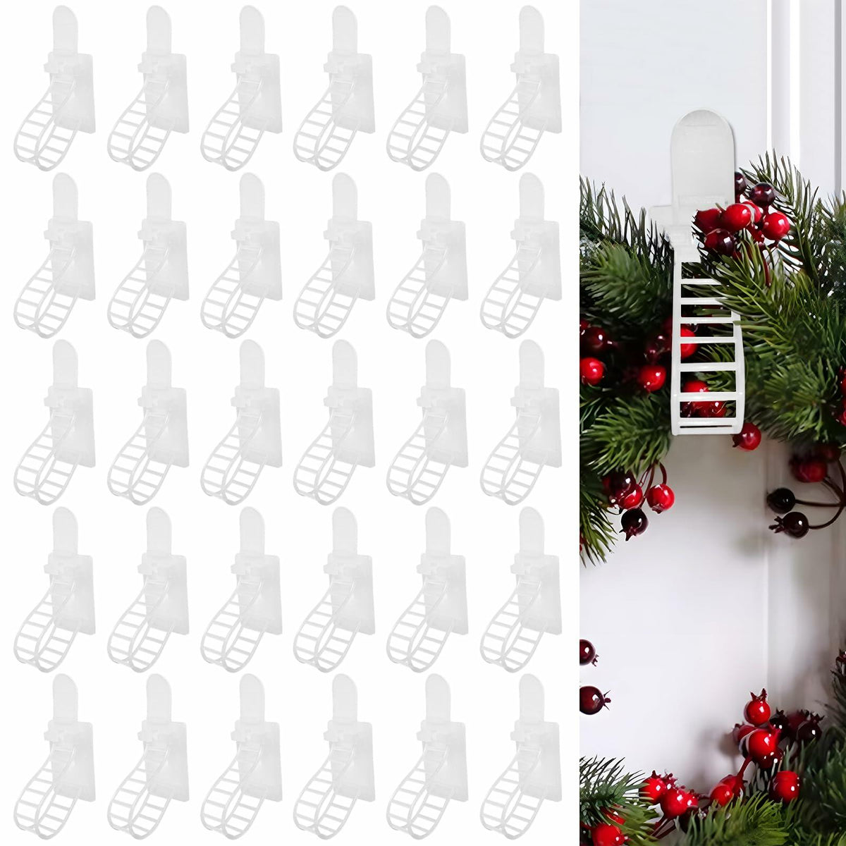 Ziolam 30 PCS Christmas Garland Hangers Adhesive Straps Reusable Stretchable
